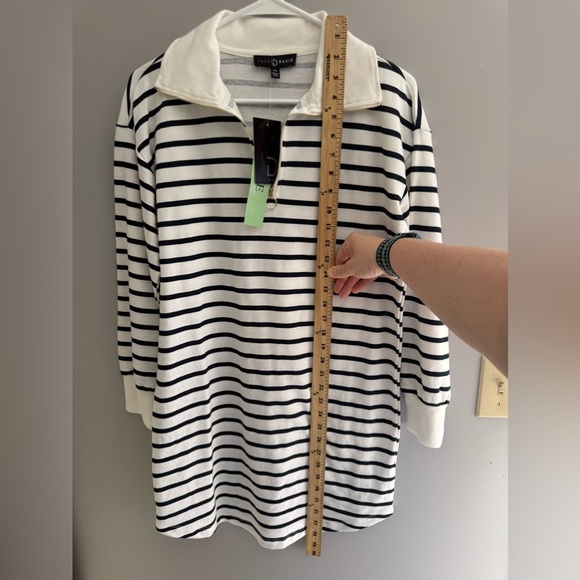 Fred David Womens Black White Striped Long Sleeve Knee Length Sweater Dress PS - Picture 7 of 8